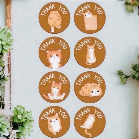 Other - 40 Small Cat Thank You Stickers! (Quarter Size)